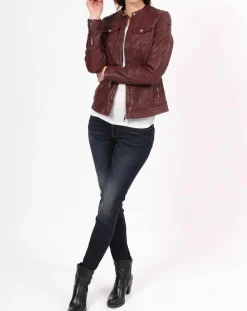 New Chyston Veste en Cuir Zayra bordeaux