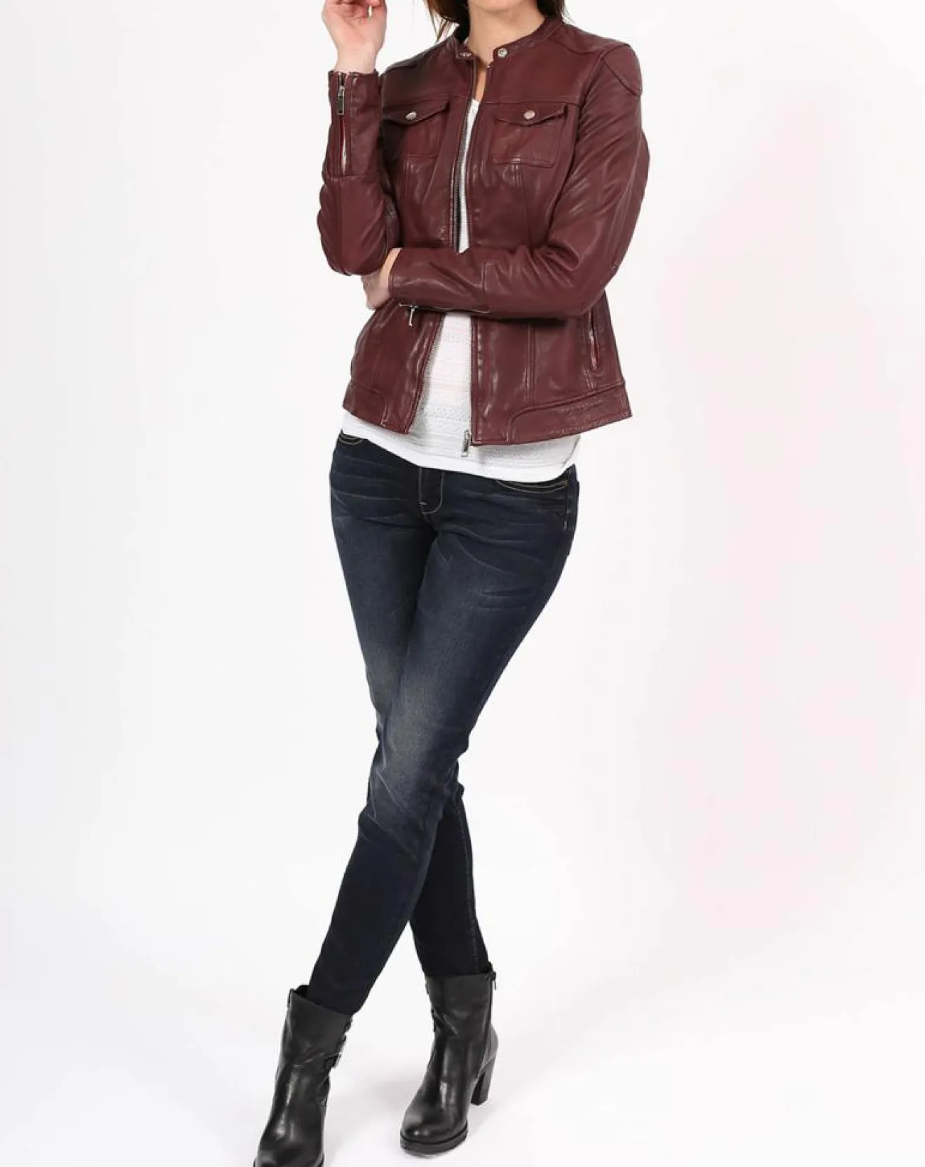 New Chyston Veste en Cuir Zayra bordeaux