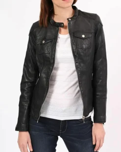 Chyston Veste en Cuir Zayra noire