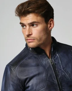 Homme Chyston Veste en Cuir Zeno marine