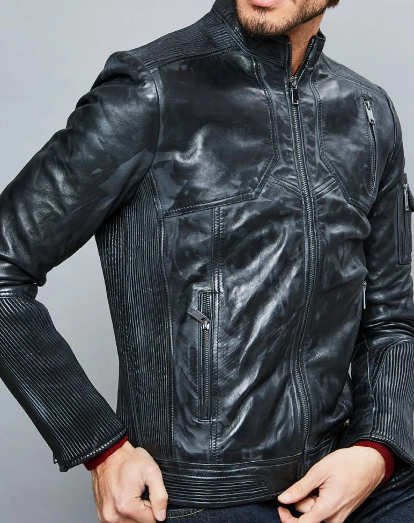 Homme Chyston Veste en Cuir Zeno vintage noire