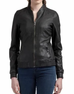 Femme Blue Wellford Veste en Cuir Zuri noire