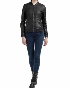 Femme Blue Wellford Veste en Cuir Zuri noire