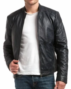 Homme Chyston Veste en Cuir Zuzarte bleu marine