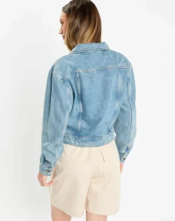 Clearance Marc O'Polo Veste en jean courte à boutons bleue