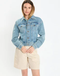 Clearance Marc O'Polo Veste en jean courte à boutons bleue