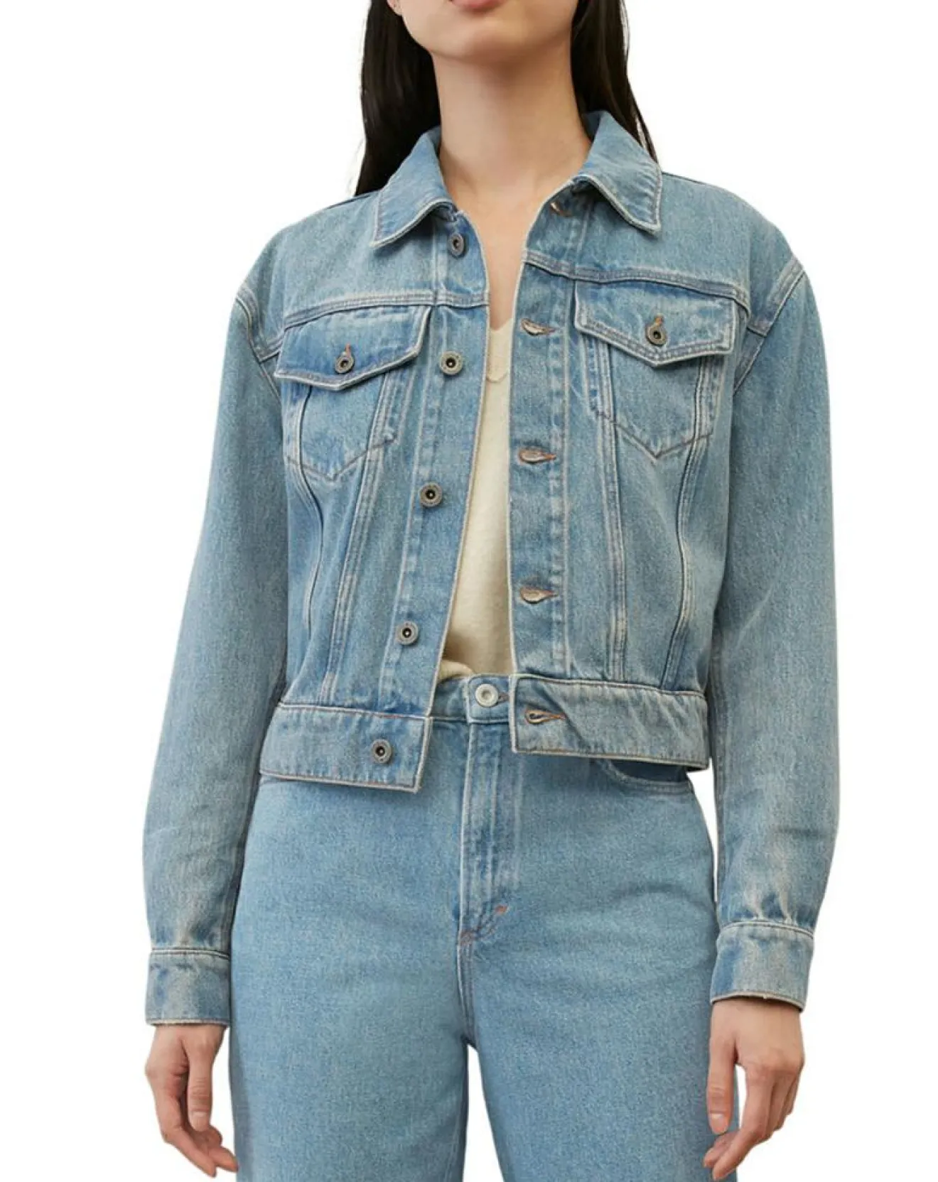 Clearance Marc O'Polo Veste en jean courte à boutons bleue