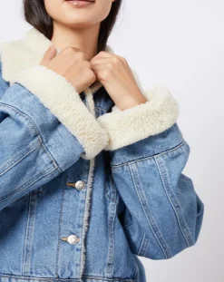 Sale Esprit Veste en jean courte intérieur fourré sherpa bleue