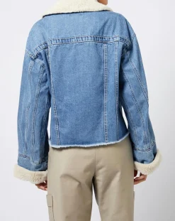 Sale Esprit Veste en jean courte intérieur fourré sherpa bleue