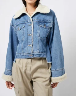 Sale Esprit Veste en jean courte intérieur fourré sherpa bleue