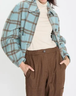 New Marc O'Polo Veste en Laine mélangée à carreaux Cropped bleue