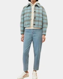 New Marc O'Polo Veste en Laine mélangée à carreaux Cropped bleue