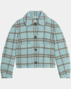 New Marc O'Polo Veste en Laine mélangée à carreaux Cropped bleue