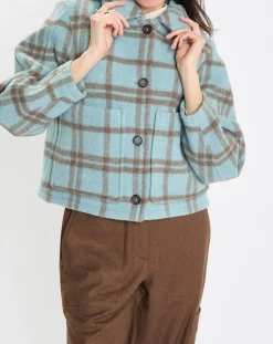 New Marc O'Polo Veste en Laine mélangée à carreaux Cropped bleue