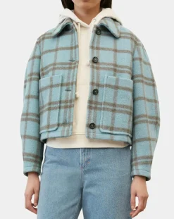 New Marc O'Polo Veste en Laine mélangée à carreaux Cropped bleue