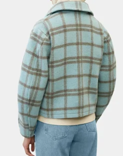 New Marc O'Polo Veste en Laine mélangée à carreaux Cropped bleue