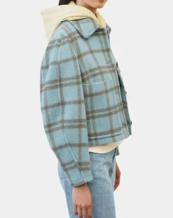 New Marc O'Polo Veste en Laine mélangée à carreaux Cropped bleue