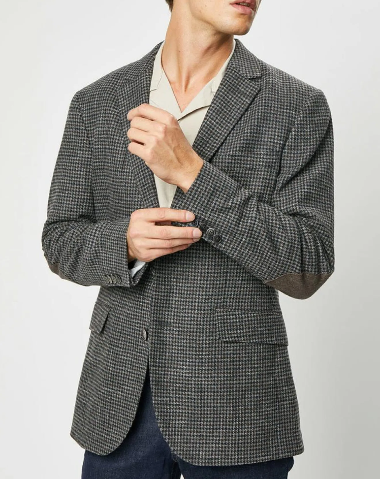 Hot Hackett London Veste en Laine mélangée à imprimé pied-de-poule marron/gris