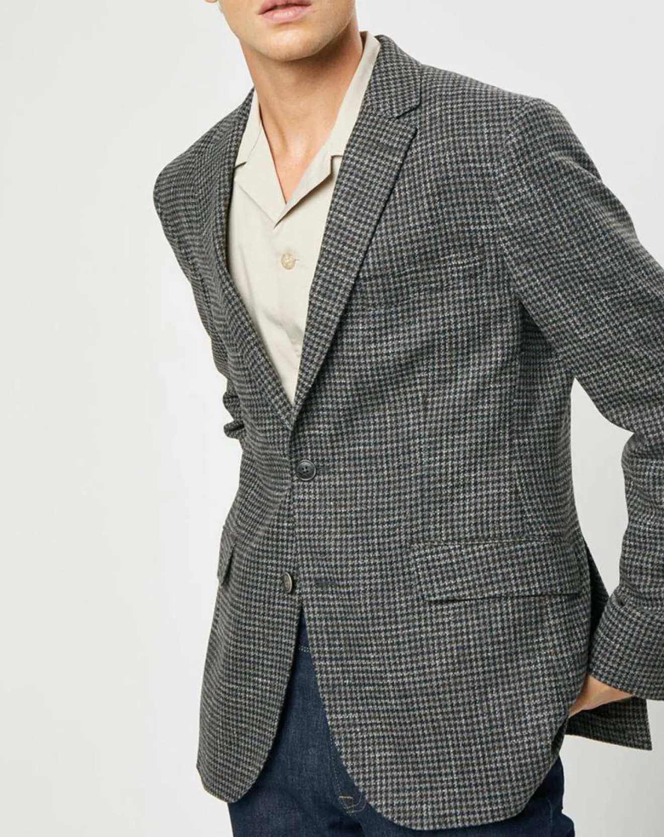 Hot Hackett London Veste en Laine mélangée à imprimé pied-de-poule marron/gris