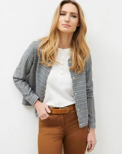 Femme Caroll Veste en Laine mélangée Danila rayée bleu marine