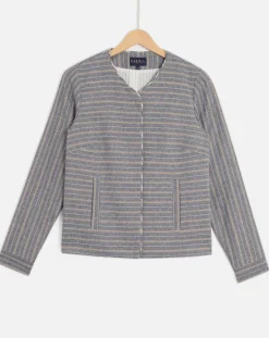 Femme Caroll Veste en Laine mélangée Danila rayée bleu marine