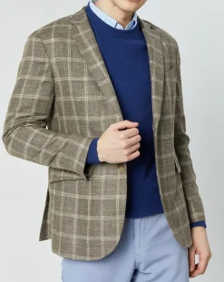 Homme Hackett London Veste en Laine mélangée Destructurée à carreaux beige/marron