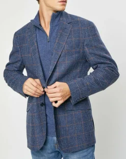 Homme Hackett London Veste en Laine mélangée Tartan imprimée bleue