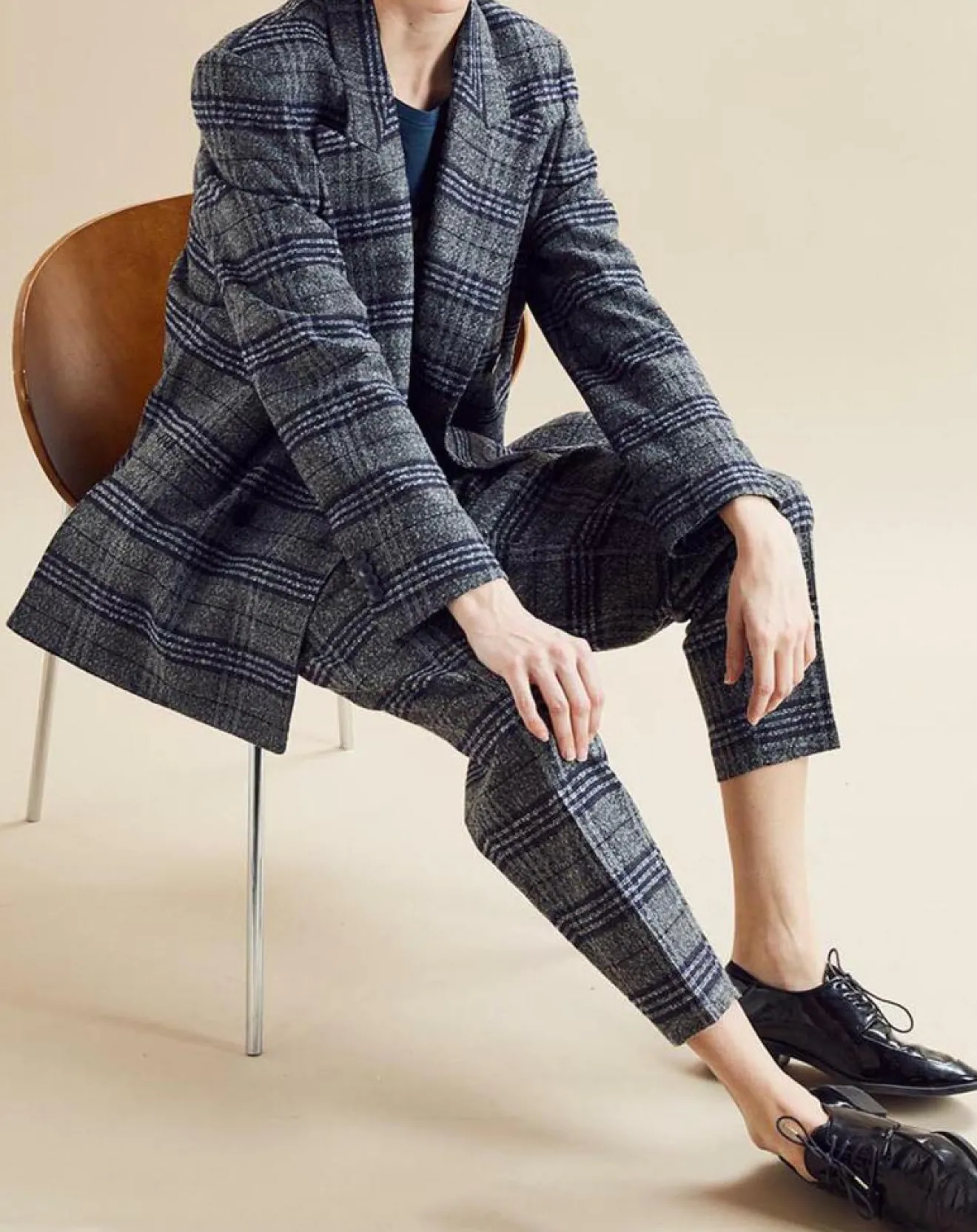 New Chloé Stora Veste en Laine mélangée Ulla à carreaux grise