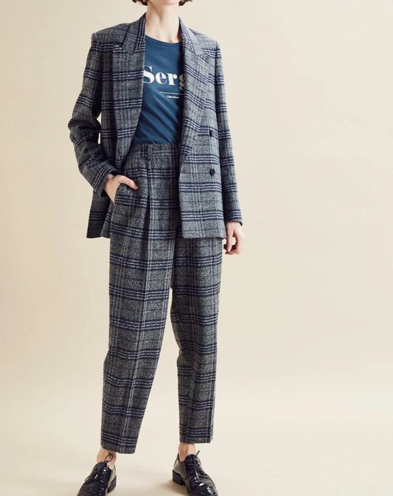 New Chloé Stora Veste en Laine mélangée Ulla à carreaux grise