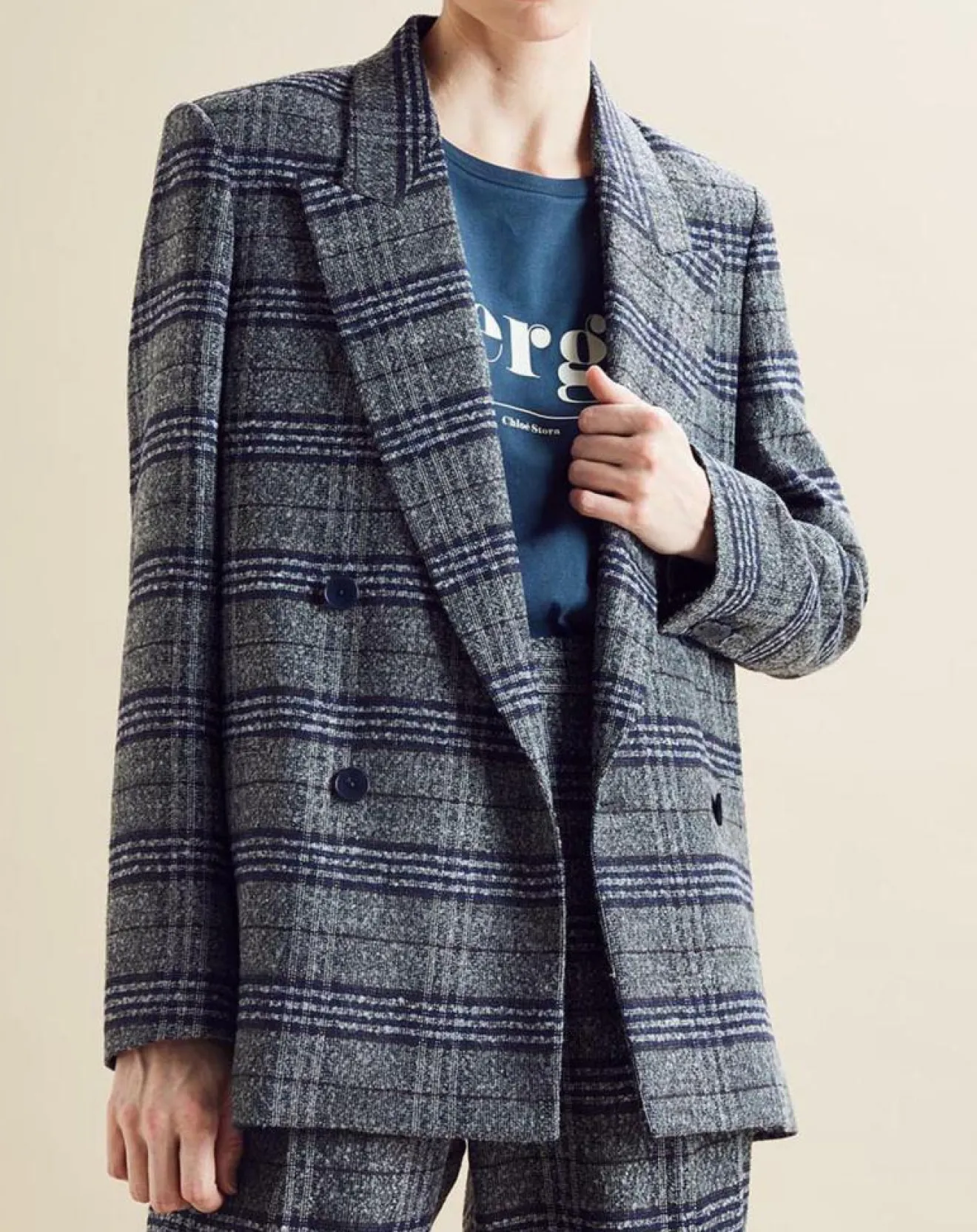 New Chloé Stora Veste en Laine mélangée Ulla à carreaux grise