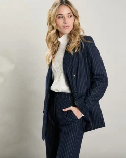 Femme Hartford Veste en Laine mélangée Velize rayures brutes/marine