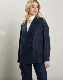 Femme Hartford Veste en Laine mélangée Velize rayures brutes/marine