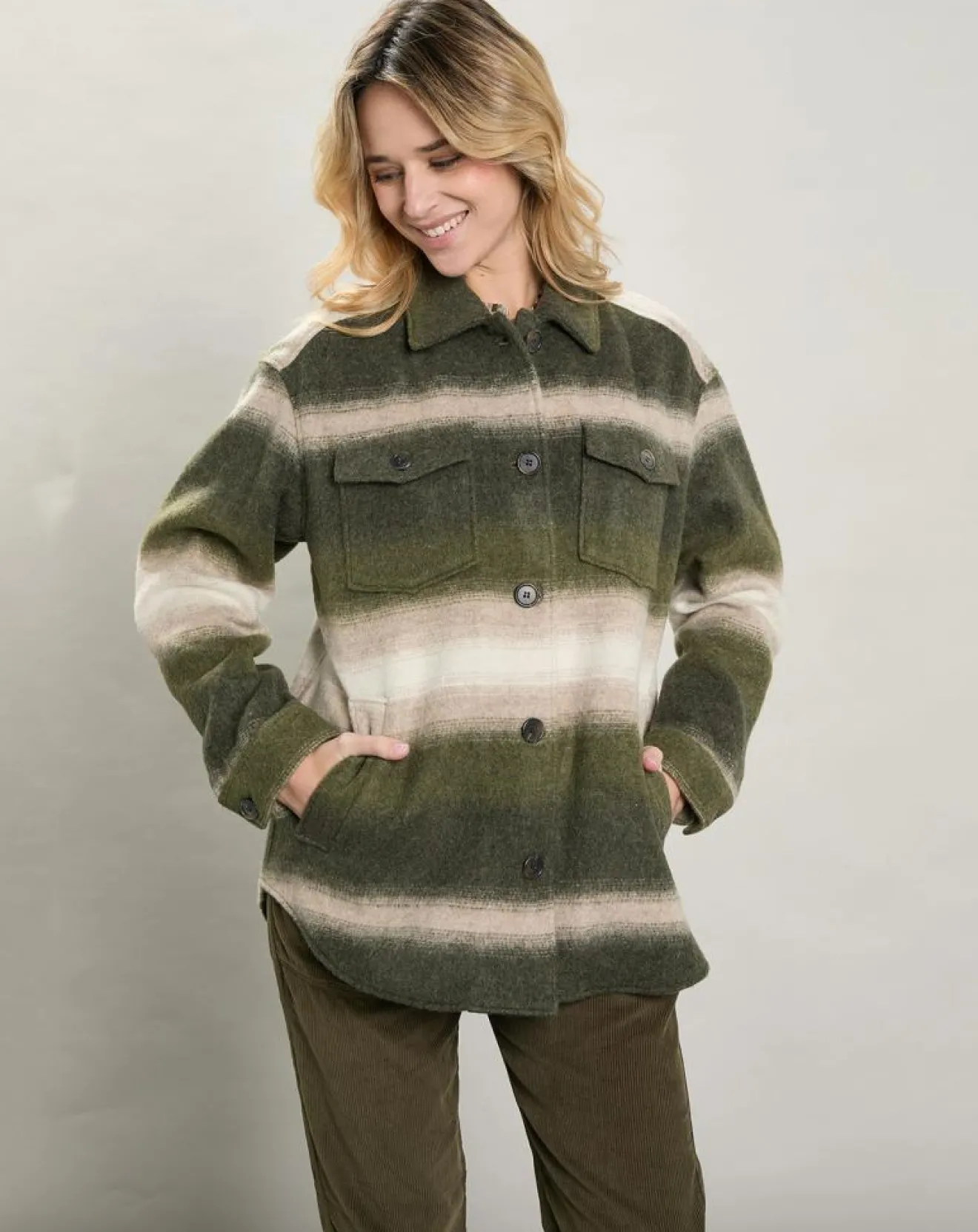 Femme Hartford Veste en Laine mélangée Voltige beige/vert