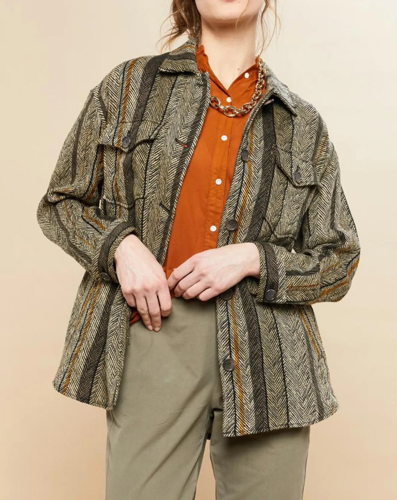 New Hartford Veste en Lin & Coton Voltige beige/noir