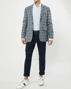 Outlet Hackett London Veste en Lin & Laine mélangés Claire imprimée prince de galles bleue