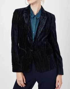 See u Soon Veste en Velours Panais rayée noire