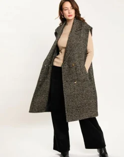 Femme Lauren Vidal Veste longue sans manches en Laine mélangée Elsa noire