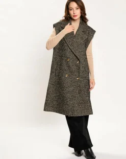 Femme Lauren Vidal Veste longue sans manches en Laine mélangée Elsa noire