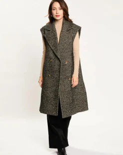 Femme Lauren Vidal Veste longue sans manches en Laine mélangée Elsa noire