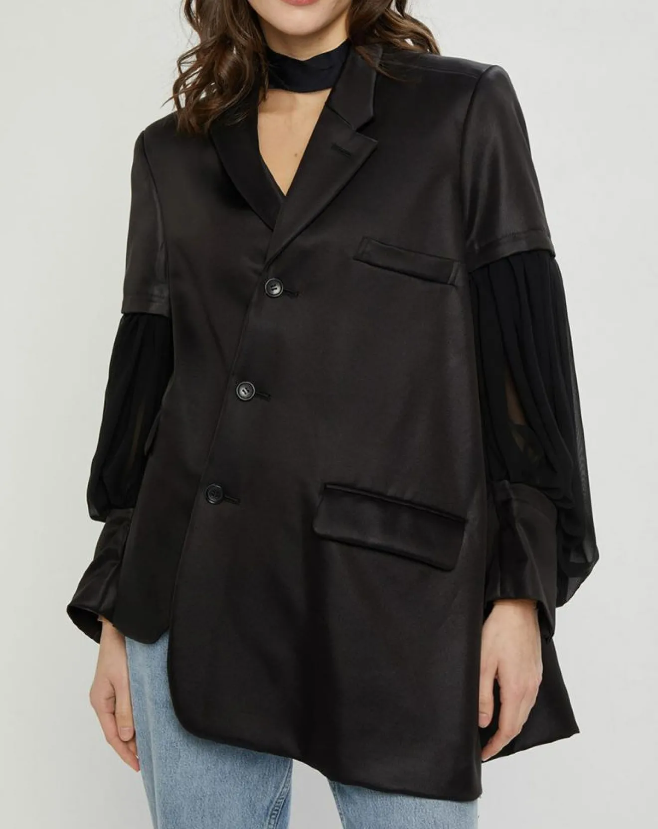 Femme Comme des Garçons Veste satinée bimatière noire