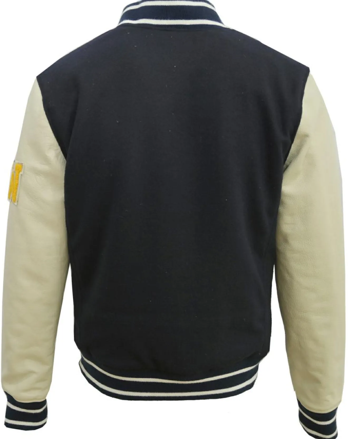 New Blue Wellford Veste Teddy en Laine & Cuir Martin marine/écru