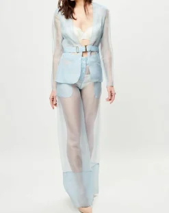 Femme La Perla Veste transparente à épaulettes Esprit d'Atelier 100% Soie bleue