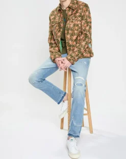 Scotch & Soda Veste Trucker imprimée kaki/orange